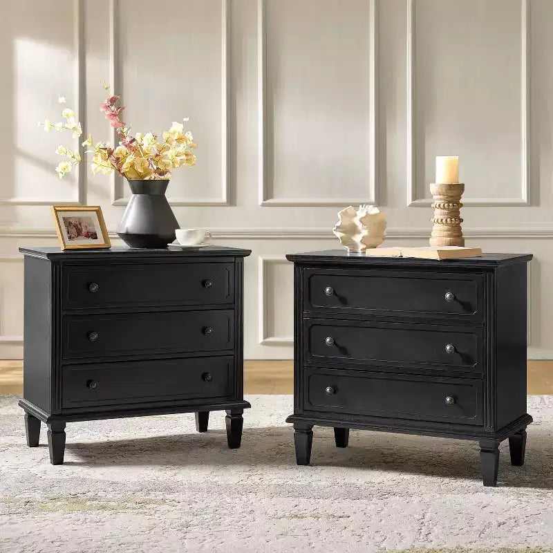 Teodosia 3-Drawer End Tbale Set of 2 |Hulala Home-BLACK