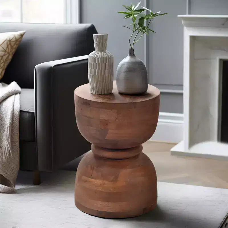 Unique End Table, Side Table, or Small Night Stand for Home Decor - Modern Polished Mango Wood Table Ideal for Small Spaces - 18 Gold