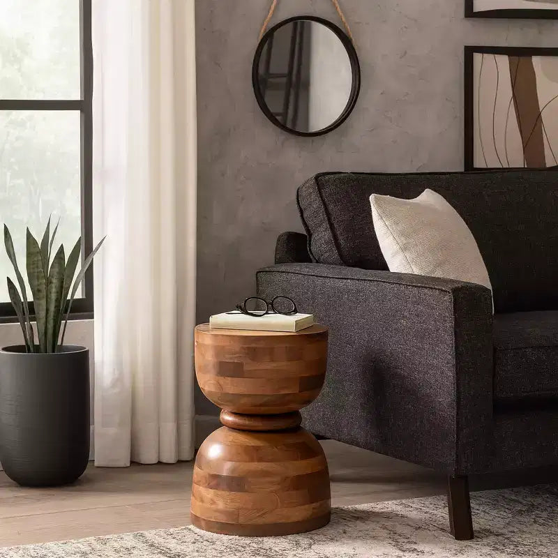 Unique End Table, Side Table, or Small Night Stand for Home Decor - Modern Polished Mango Wood Table Ideal for Small Spaces - 18 Gold