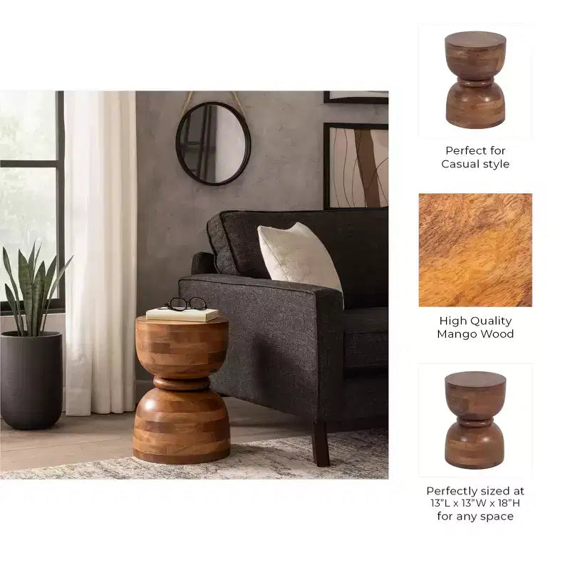 Unique End Table, Side Table, or Small Night Stand for Home Decor - Modern Polished Mango Wood Table Ideal for Small Spaces - 18 Gold