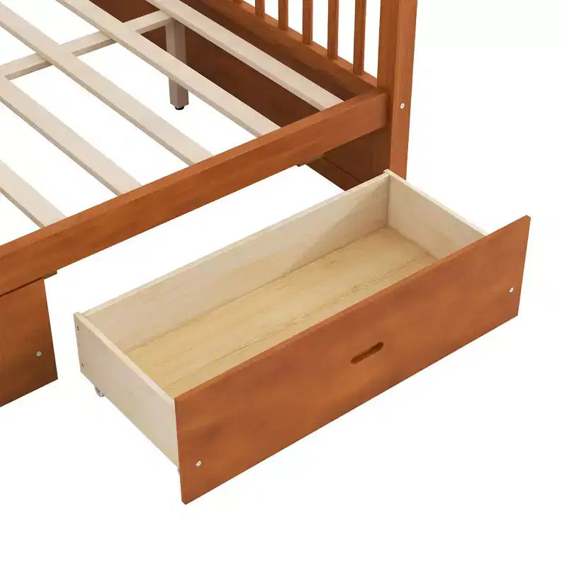 Polibi Rustic Wooden Canopy Bed with Storage Drawers