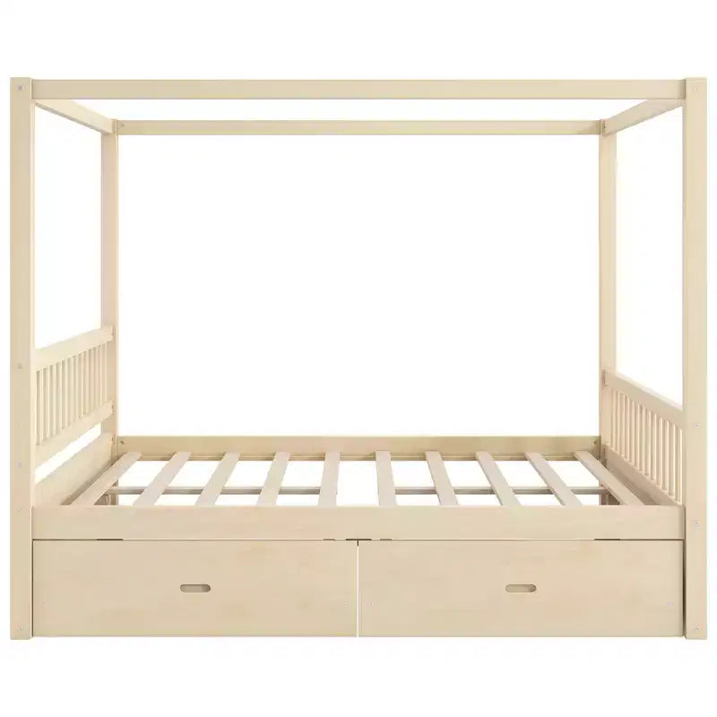 Polibi Rustic Wooden Canopy Bed with Storage Drawers