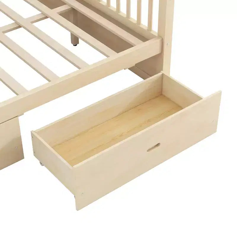 Polibi Rustic Wooden Canopy Bed with Storage Drawers