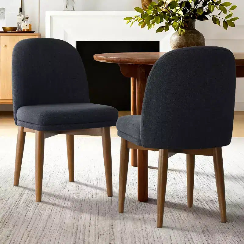 Set of 2 Modern Upholstered Dining Chairs, Linen Blend Armless Kitchen Seating with Solid Rubberwood Legs for Dining Room-Panipeachy