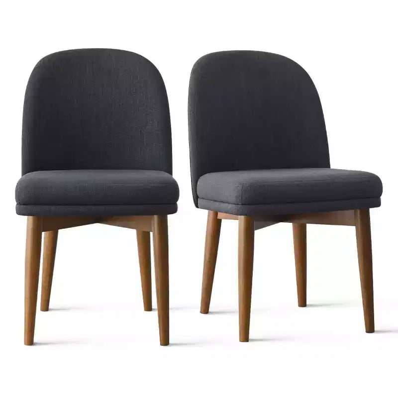 Set of 2 Modern Upholstered Dining Chairs, Linen Blend Armless Kitchen Seating with Solid Rubberwood Legs for Dining Room-Panipeachy
