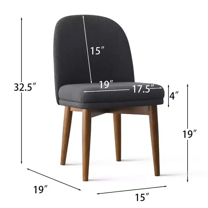 Set of 2 Modern Upholstered Dining Chairs, Linen Blend Armless Kitchen Seating with Solid Rubberwood Legs for Dining Room-Panipeachy