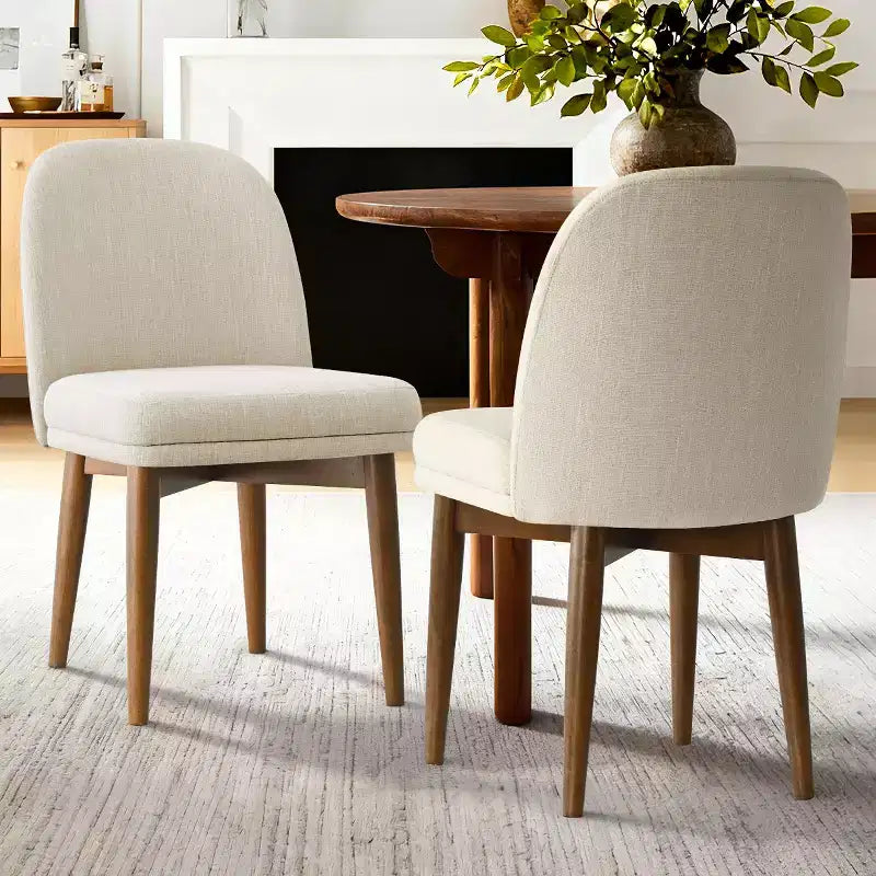 Set of 2 Modern Upholstered Dining Chairs, Linen Blend Armless Kitchen Seating with Solid Rubberwood Legs for Dining Room-Panipeachy