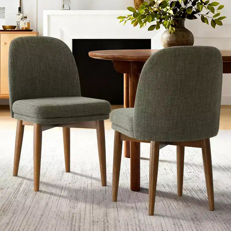 Set of 2 Modern Upholstered Dining Chairs, Linen Blend Armless Kitchen Seating with Solid Rubberwood Legs for Dining Room-Panipeachy