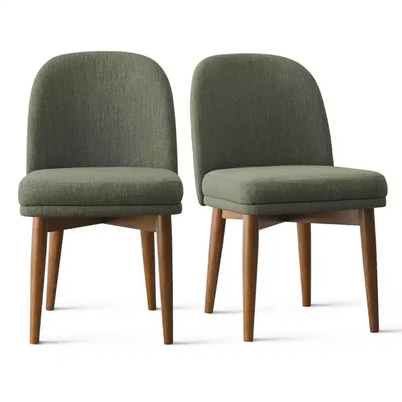 Set of 2 Modern Upholstered Dining Chairs, Linen Blend Armless Kitchen Seating with Solid Rubberwood Legs for Dining Room-Panipeachy