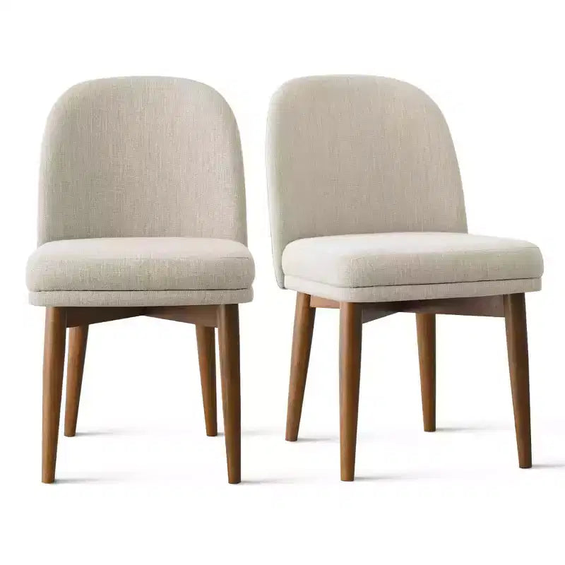 Set of 2 Modern Upholstered Dining Chairs, Linen Blend Armless Kitchen Seating with Solid Rubberwood Legs for Dining Room-Panipeachy