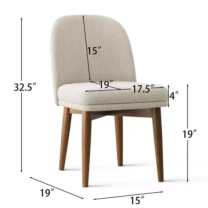 Set of 2 Modern Upholstered Dining Chairs, Linen Blend Armless Kitchen Seating with Solid Rubberwood Legs for Dining Room-Panipeachy