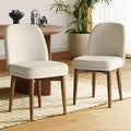 Set of 2 Modern Upholstered Dining Chairs, Linen Blend Armless Kitchen Seating with Solid Rubberwood Legs for Dining Room-Panipeachy