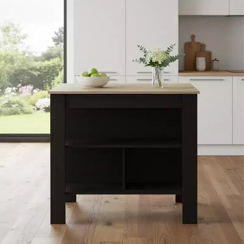 HomeRoots Black and Natural 41 Kitchen Island With Storage