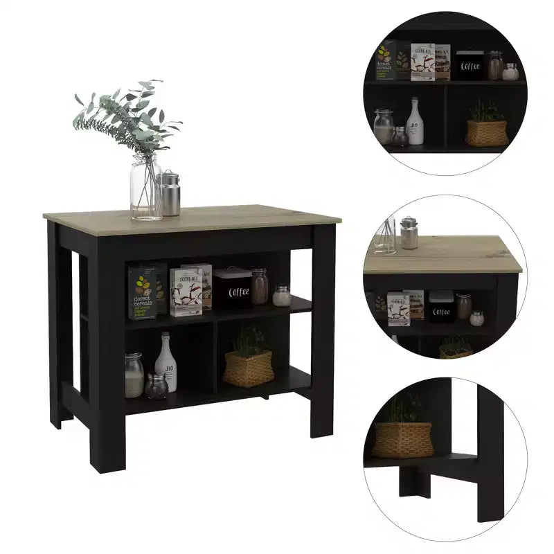 HomeRoots Black and Natural 41 Kitchen Island With Storage