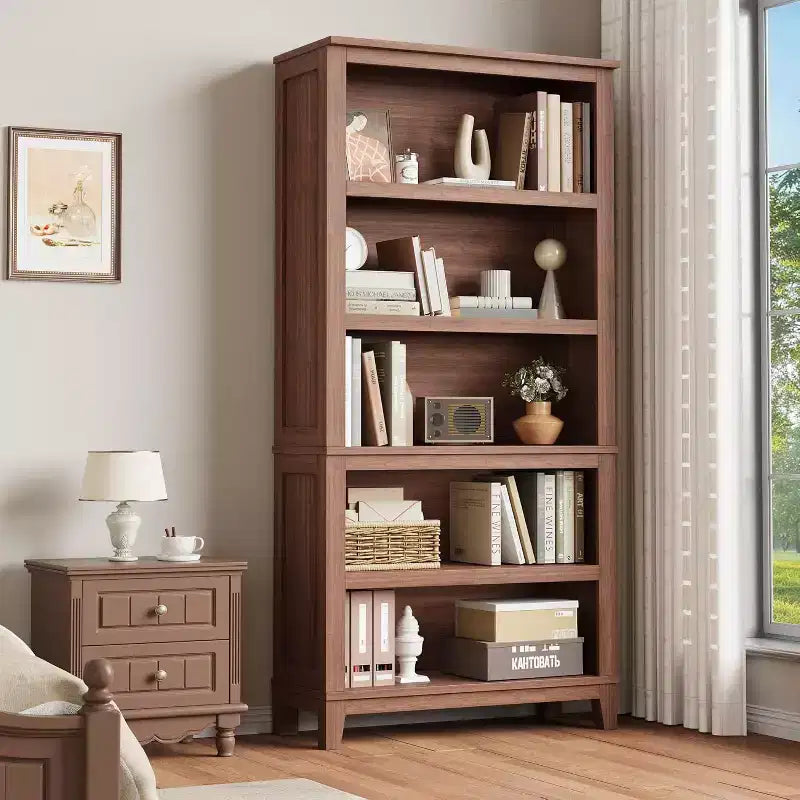 71 Farmhouse Bookshelf with Adjustable Shelves & 31.5 Inch Width, 5-Tier Tall Bookcase with Wood Legs, Rustic Book Shelf for Living Room & Office