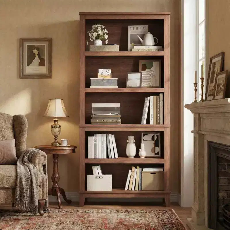 71 Farmhouse Bookshelf with Adjustable Shelves & 31.5 Inch Width, 5-Tier Tall Bookcase with Wood Legs, Rustic Book Shelf for Living Room & Office