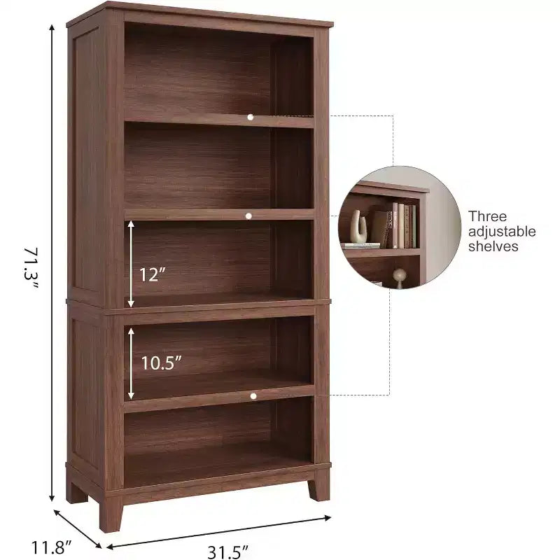 71 Farmhouse Bookshelf with Adjustable Shelves & 31.5 Inch Width, 5-Tier Tall Bookcase with Wood Legs, Rustic Book Shelf for Living Room & Office