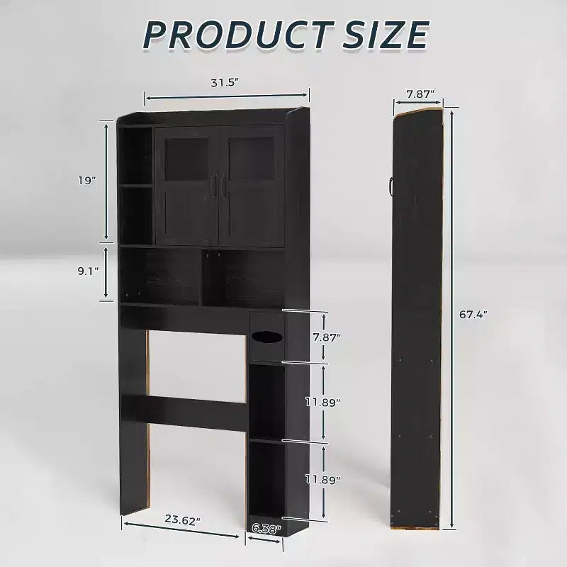 Adjustable Over Toilet Bathroom Storage Cabinet, Glass Door & Sliding Barn Doors, Above Toilet Storage with Anti-Tip Kit for Laundry Room, Bathroom