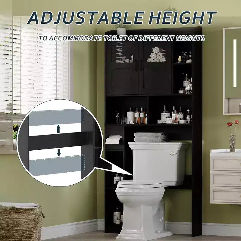 Adjustable Over Toilet Bathroom Storage Cabinet, Glass Door & Sliding Barn Doors, Above Toilet Storage with Anti-Tip Kit for Laundry Room, Bathroom