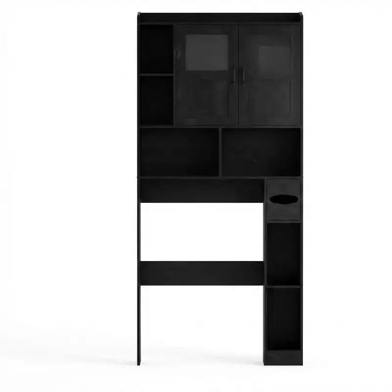 Adjustable Over Toilet Bathroom Storage Cabinet, Glass Door & Sliding Barn Doors, Above Toilet Storage with Anti-Tip Kit for Laundry Room, Bathroom