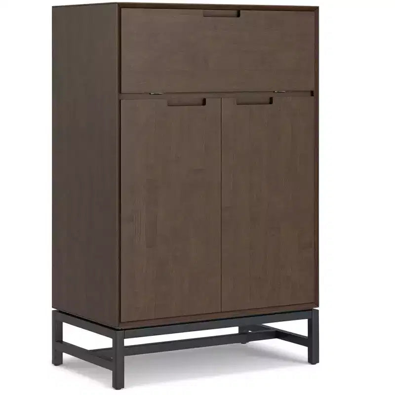 Devlin SOLID HARDWOOD 32 inch Wide Rectangle Modern Industrial Bar Cabinet in Walnut Brown
