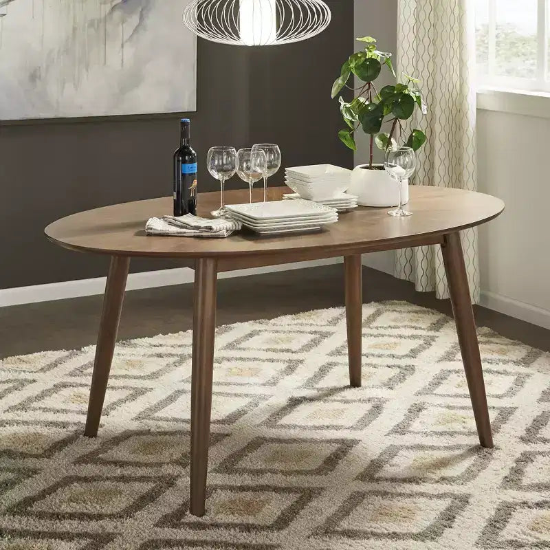 Jonas 63 Mid-Century Walnut Oval Dining Table - Walnut - iNSPIRE Q