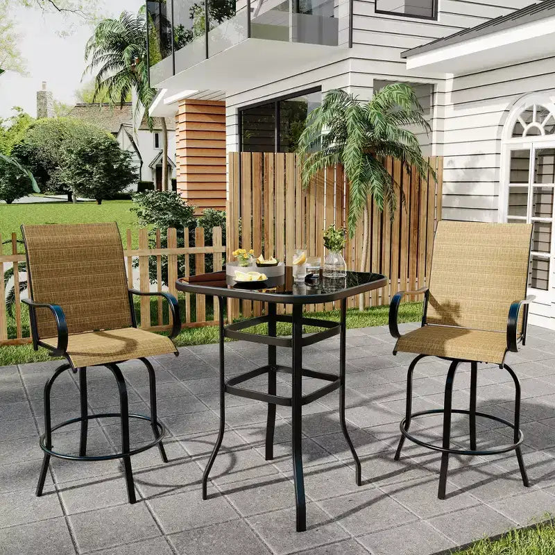 360 Swivel Patio Bar Stools Set of 2, High Back Outdoor Counter Height Chairs with Armrests, All-Weather Metal Frame for Deck, Lawn, Gardenniu