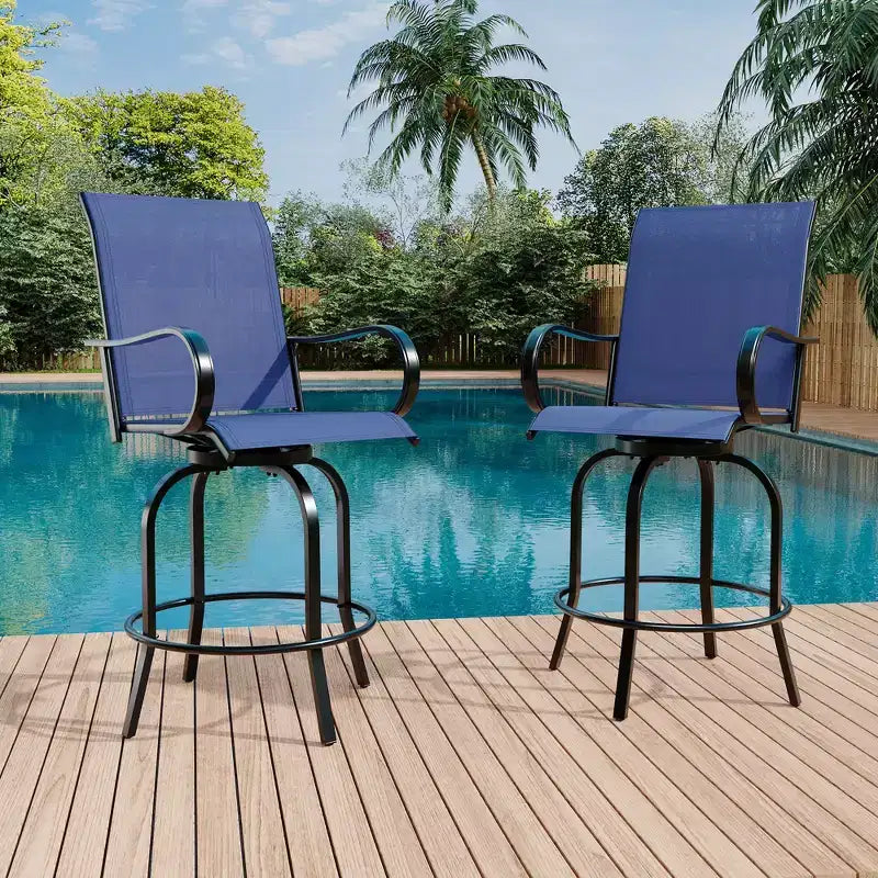 360 Swivel Patio Bar Stools Set of 2, High Back Outdoor Counter Height Chairs with Armrests, All-Weather Metal Frame for Deck, Lawn, Gardenniu