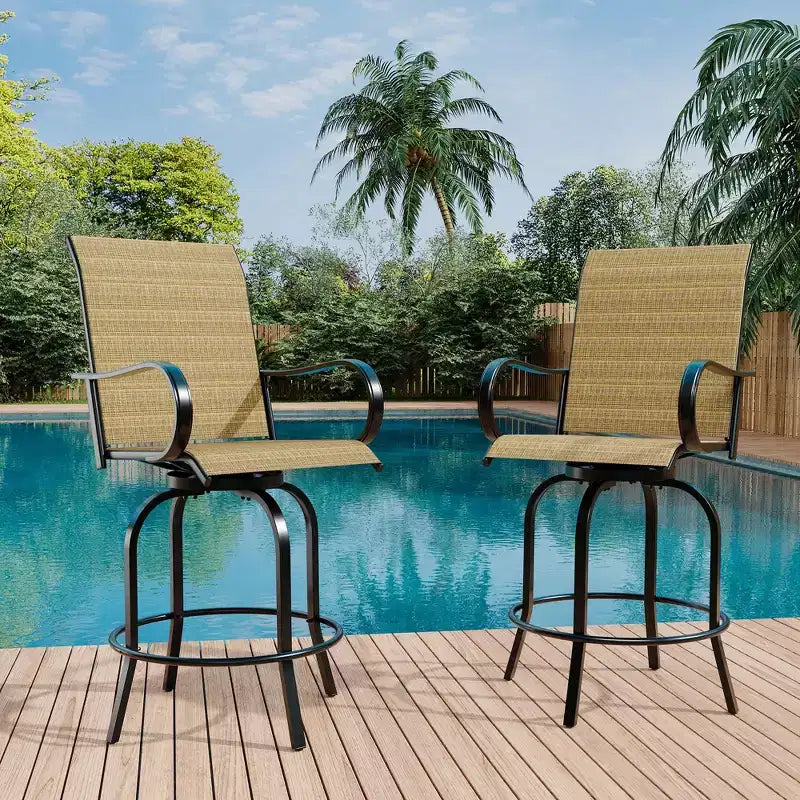 360 Swivel Patio Bar Stools Set of 2, High Back Outdoor Counter Height Chairs with Armrests, All-Weather Metal Frame for Deck, Lawn, Gardenniu