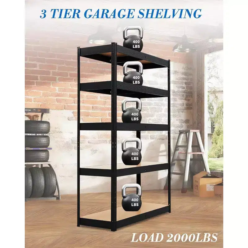 5-Tier Heavy Duty Metal Shelving Unit, Adjustable Garage Storage Rack 2000 lbs Capacity for Garage Warehouse Basement