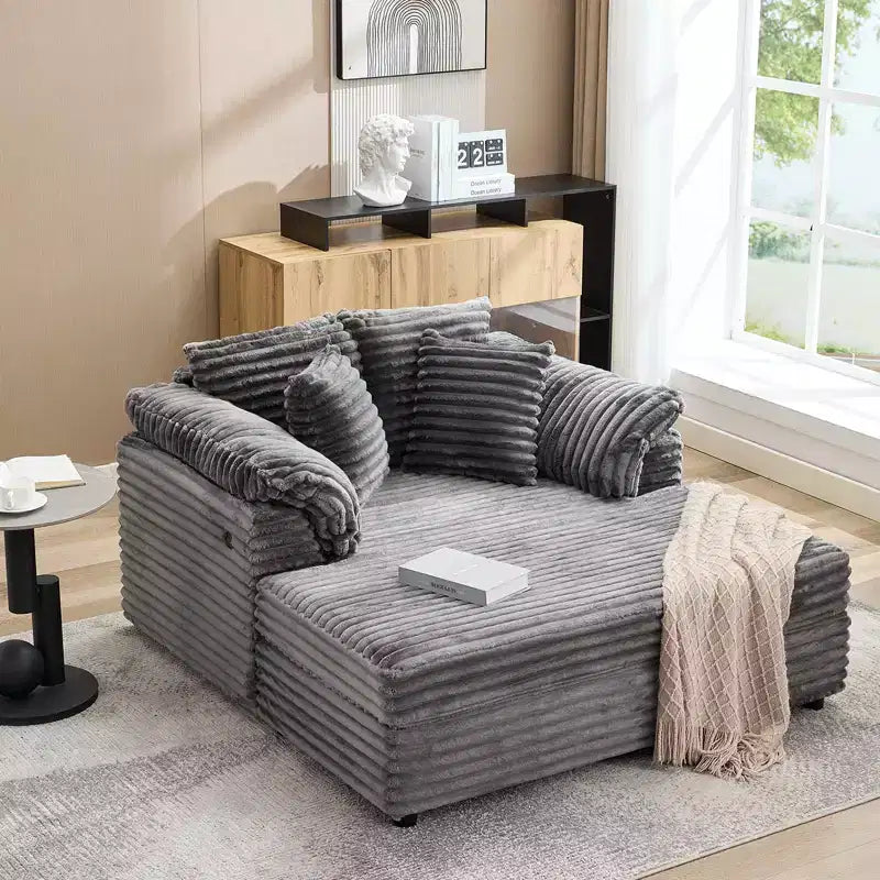 60 Oversized Chaise Lounge with USB/Type-C - Corduroy Sofa Bed with Wide Armrests for Living Room