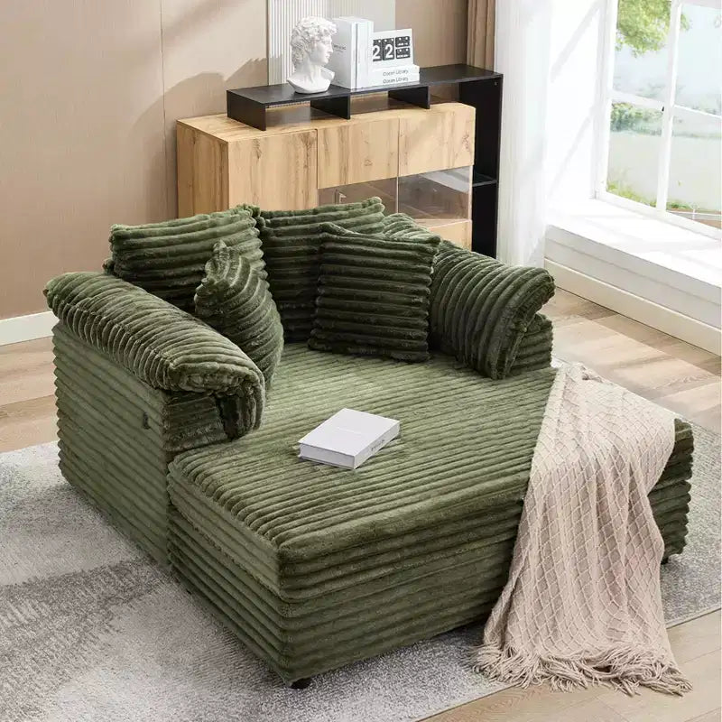 60 Oversized Chaise Lounge with USB/Type-C - Corduroy Sofa Bed with Wide Armrests for Living Room