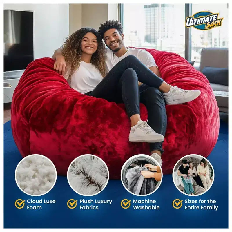 Ultimate Sack Lounger Bean Bag Chair Oversized Indoor Comfy Loveseat, Navy Fur