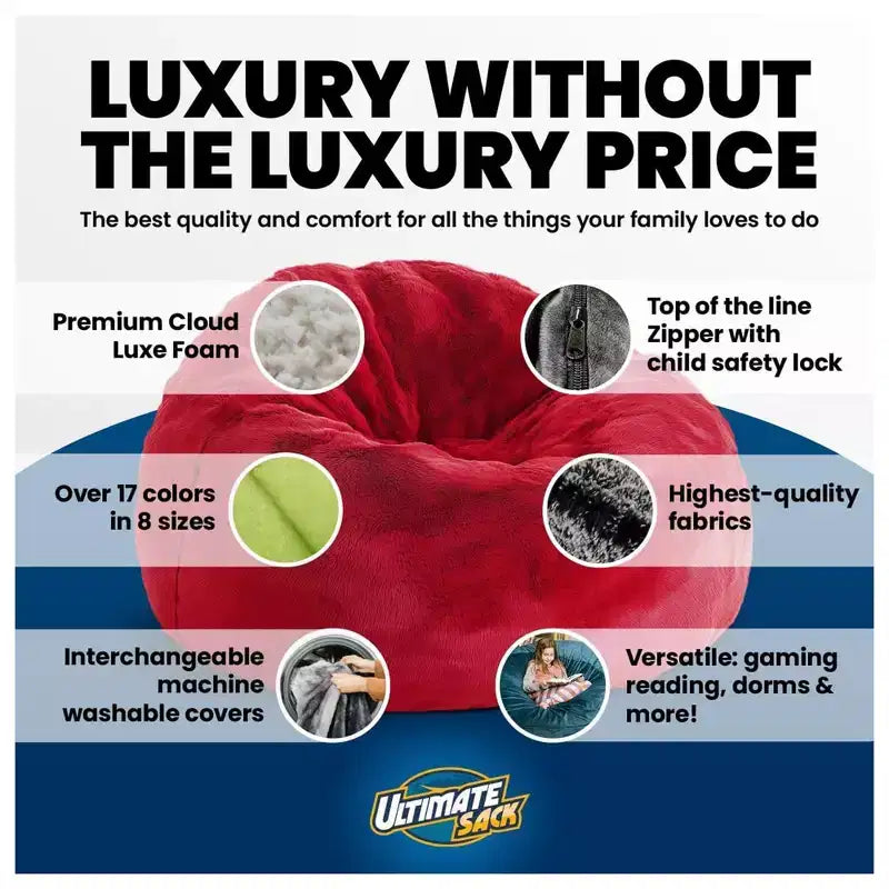 Ultimate Sack Lounger Bean Bag Chair Oversized Indoor Comfy Loveseat, Navy Fur