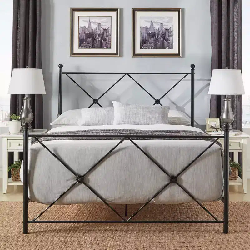 Nelley Double X Black Metal Queen Bed - Black - iNSPIRE Q