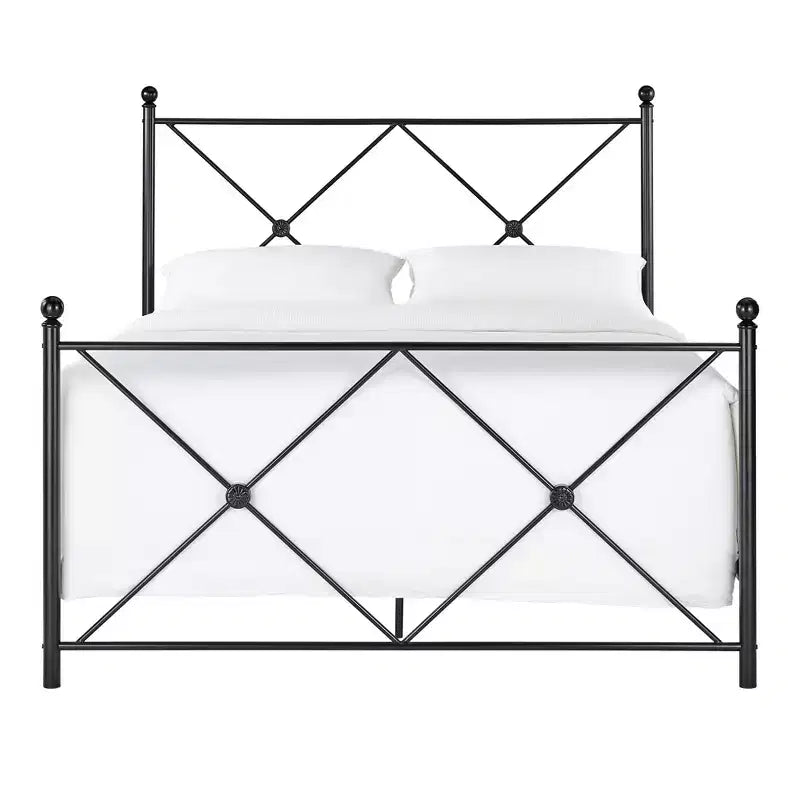 Nelley Double X Black Metal Queen Bed - Black - iNSPIRE Q