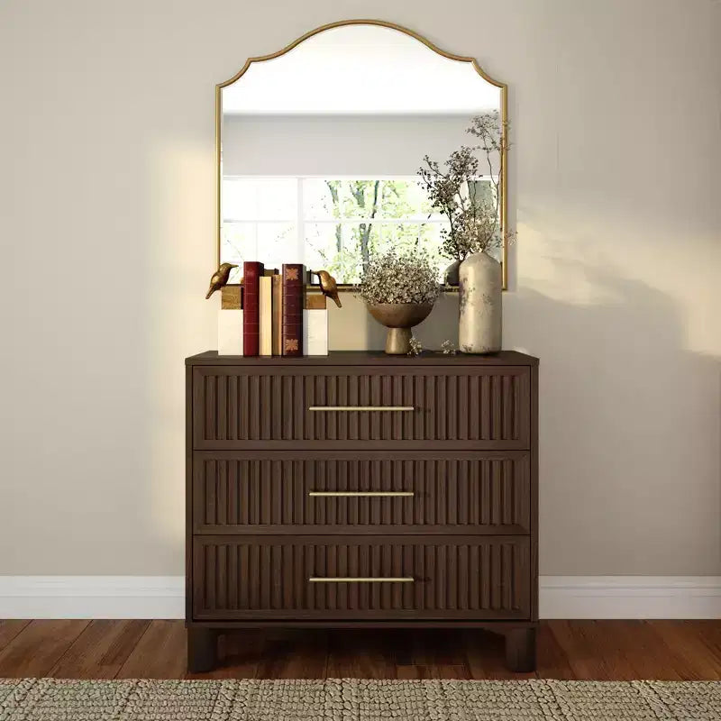 Sera Fluted 3 Drawer Dresser with Brass Handle