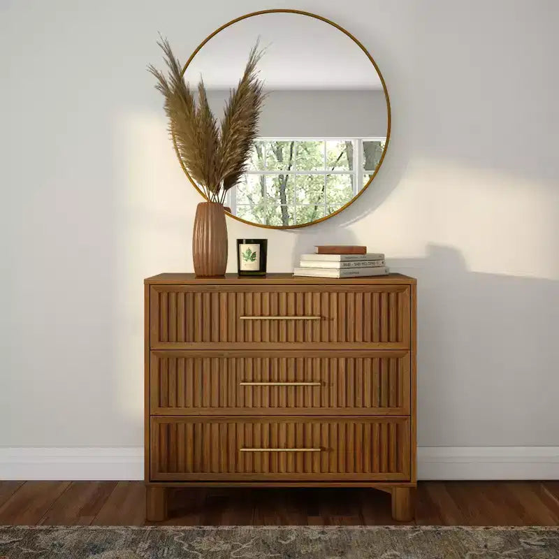 Sera Fluted 3 Drawer Dresser with Brass Handle