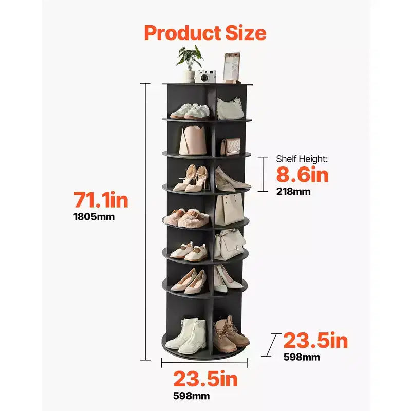 VEVOR 7Tiers Rotating Shoe Rack Tower,360Spinning Shoe Rack,Revolving Storage Round Carousel Display,Freestanding Lazy Susan Organizer Display,Black