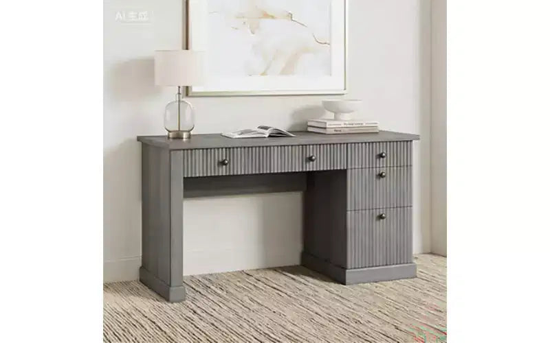 54 Wide Modern Executive Desk with Charging Station - Fluted Office Desk with File Drawers, Computer Desk for Home Office