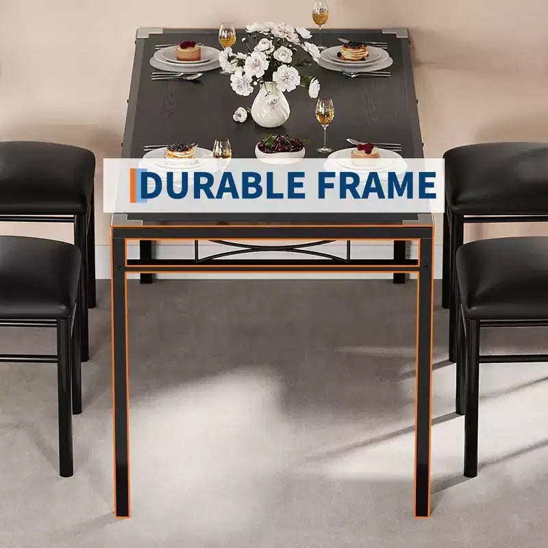 Black MDF & Metal Dining Table Set  Space-Saving for Small Spaces, Choose 4-Piece (1 Table + 4 Chairs) or 2-Piece (1 Table + 2 Chairs)