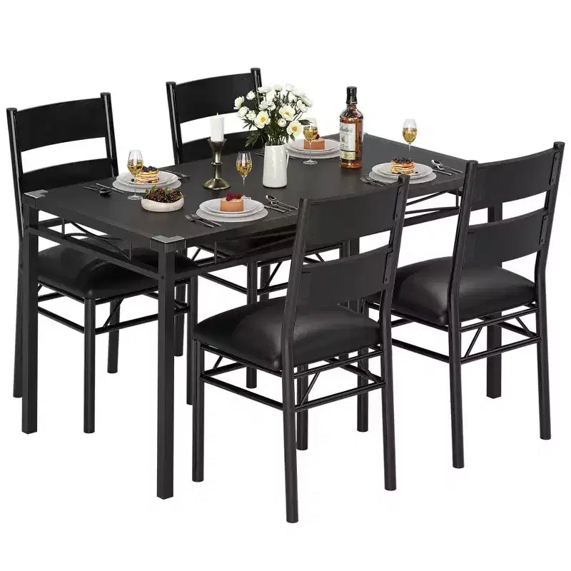 Black MDF & Metal Dining Table Set  Space-Saving for Small Spaces, Choose 4-Piece (1 Table + 4 Chairs) or 2-Piece (1 Table + 2 Chairs)