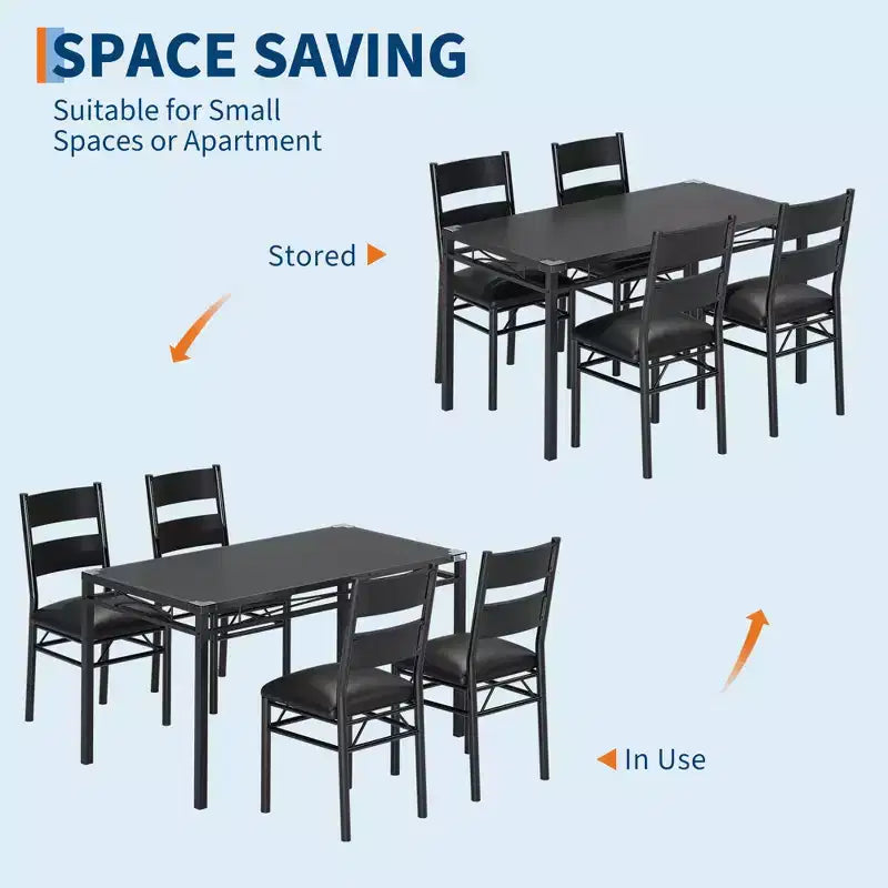 Black MDF & Metal Dining Table Set  Space-Saving for Small Spaces, Choose 4-Piece (1 Table + 4 Chairs) or 2-Piece (1 Table + 2 Chairs)