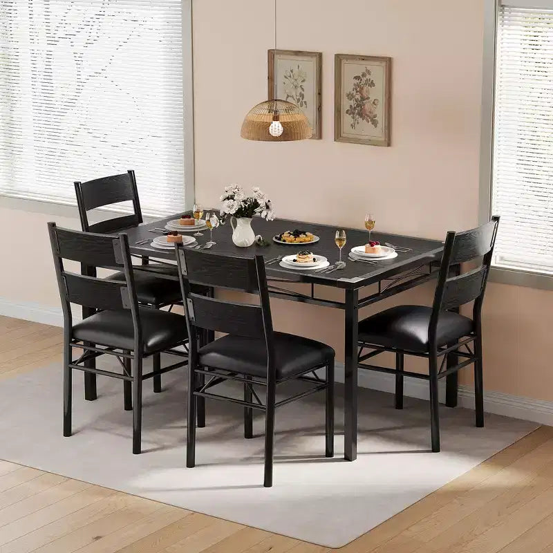 Black MDF & Metal Dining Table Set  Space-Saving for Small Spaces, Choose 4-Piece (1 Table + 4 Chairs) or 2-Piece (1 Table + 2 Chairs)