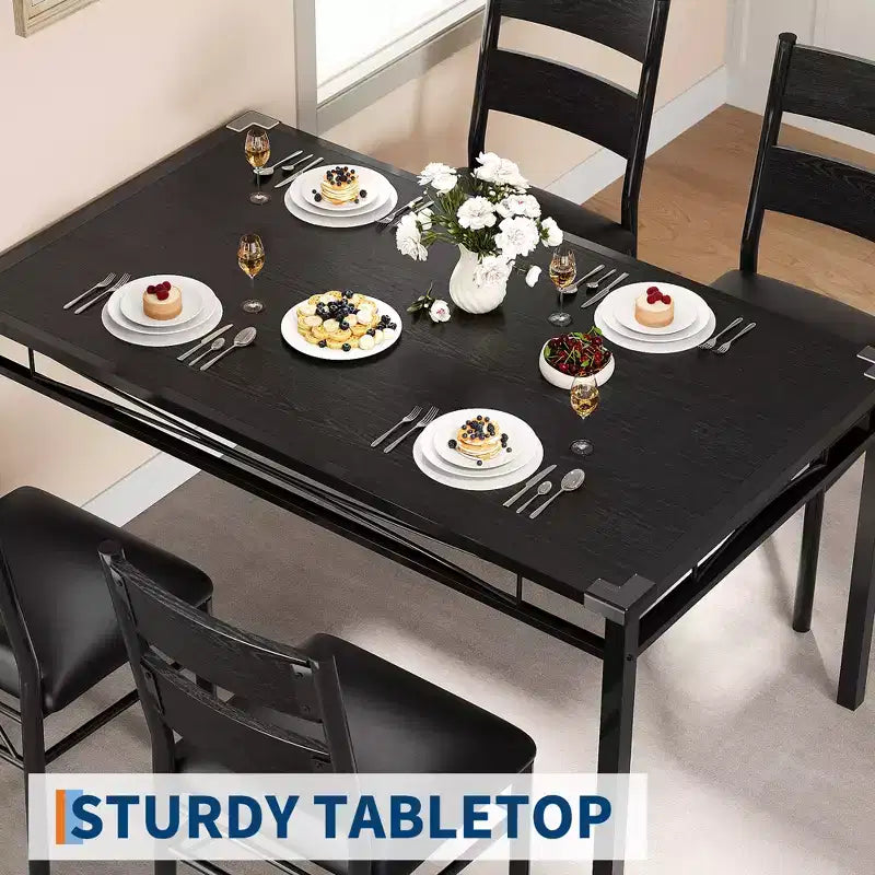 Black MDF & Metal Dining Table Set  Space-Saving for Small Spaces, Choose 4-Piece (1 Table + 4 Chairs) or 2-Piece (1 Table + 2 Chairs)