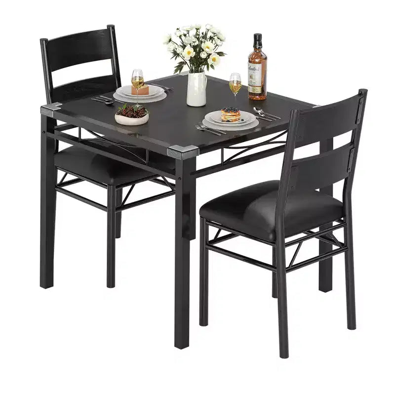 Black MDF & Metal Dining Table Set  Space-Saving for Small Spaces, Choose 4-Piece (1 Table + 4 Chairs) or 2-Piece (1 Table + 2 Chairs)