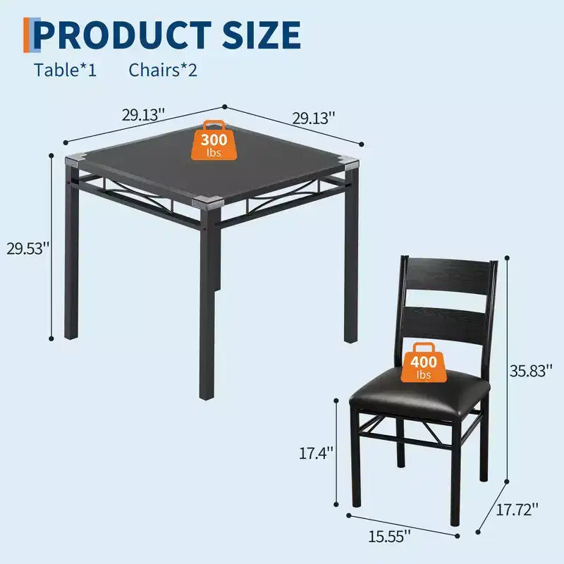 Black MDF & Metal Dining Table Set  Space-Saving for Small Spaces, Choose 4-Piece (1 Table + 4 Chairs) or 2-Piece (1 Table + 2 Chairs)