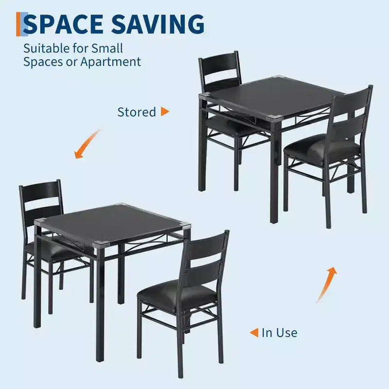 Black MDF & Metal Dining Table Set  Space-Saving for Small Spaces, Choose 4-Piece (1 Table + 4 Chairs) or 2-Piece (1 Table + 2 Chairs)