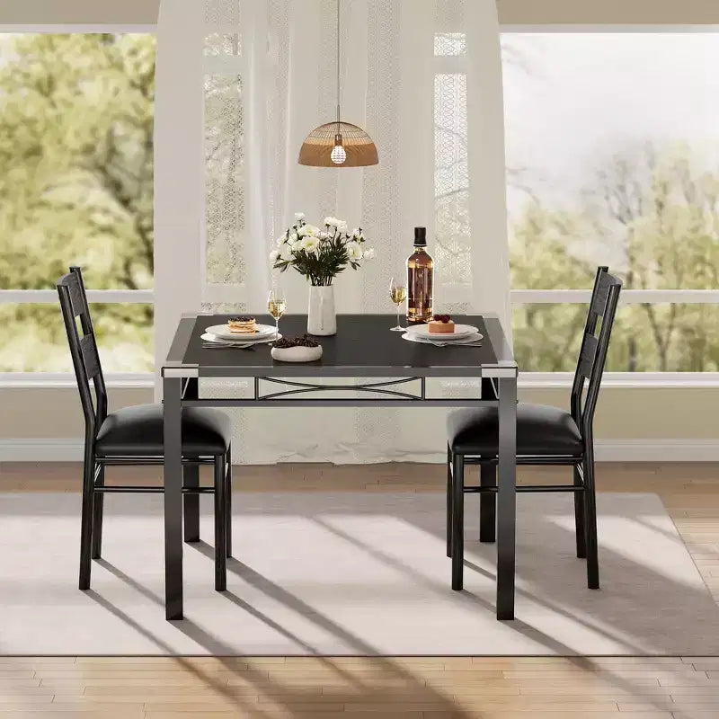 Black MDF & Metal Dining Table Set  Space-Saving for Small Spaces, Choose 4-Piece (1 Table + 4 Chairs) or 2-Piece (1 Table + 2 Chairs)