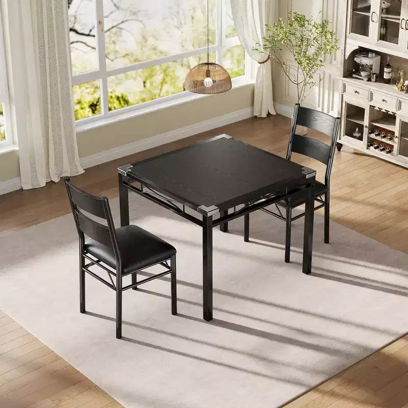 Black MDF & Metal Dining Table Set  Space-Saving for Small Spaces, Choose 4-Piece (1 Table + 4 Chairs) or 2-Piece (1 Table + 2 Chairs)